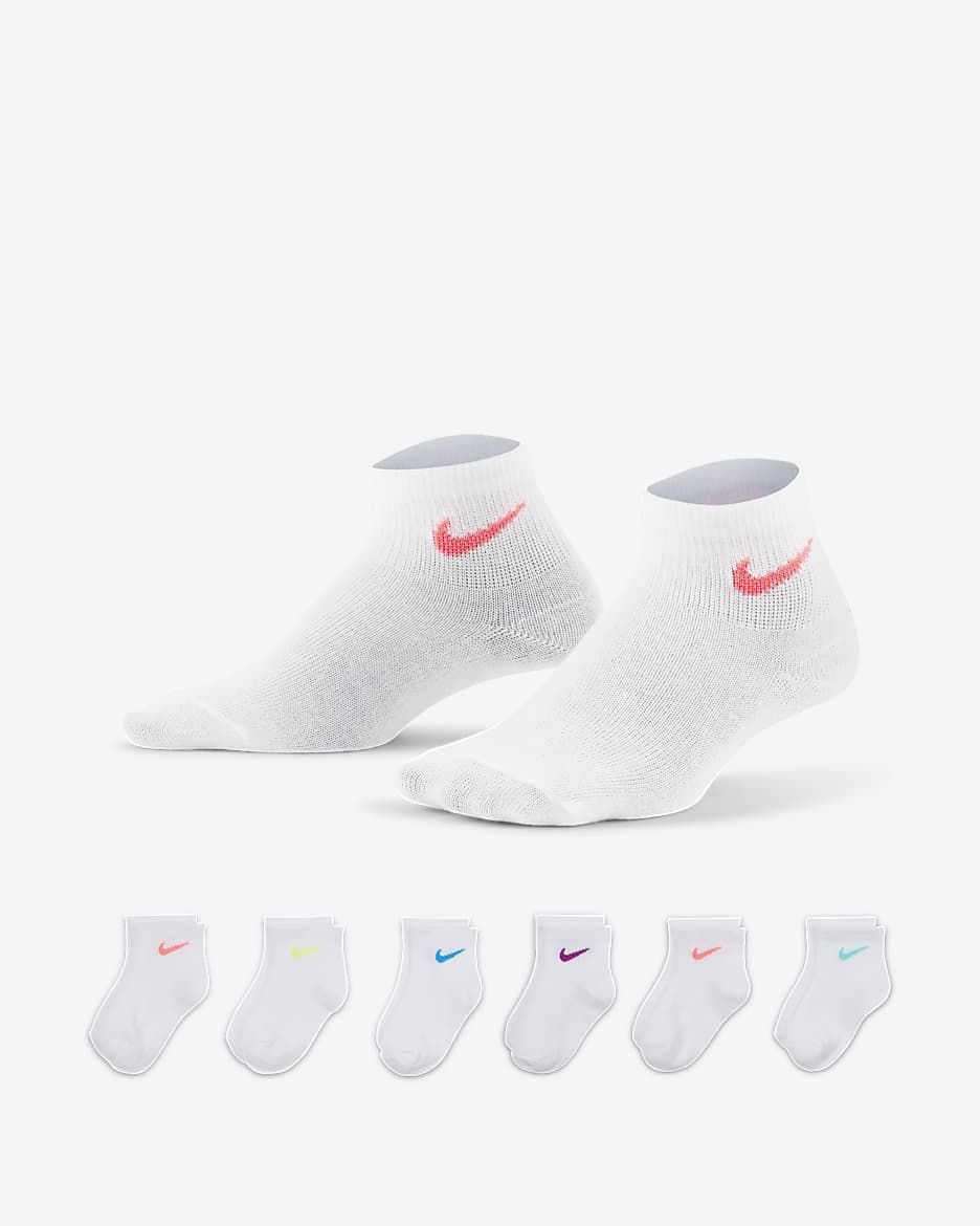 Nike Metallic Swoosh Little Kids Quarter Length Socks 6 Pairs